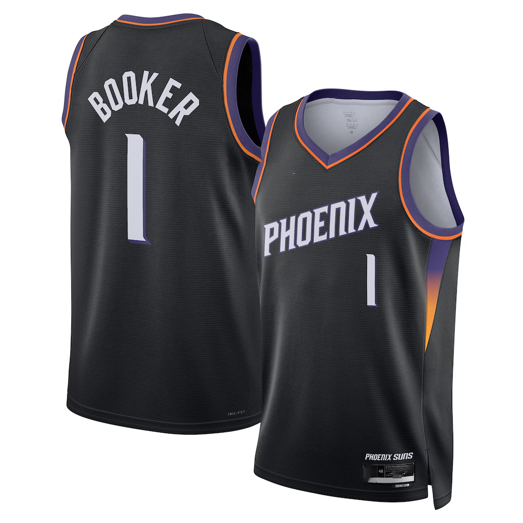 Punc P.Sunss #1 Devin Booker Black Swingman Jerseys - Statement Edition