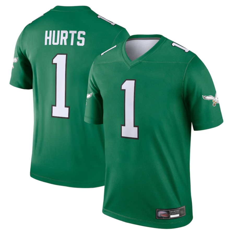 Punc P,Eagles #1 Jalen Hurts Player Kelly Green Legend Stitched Jerseys