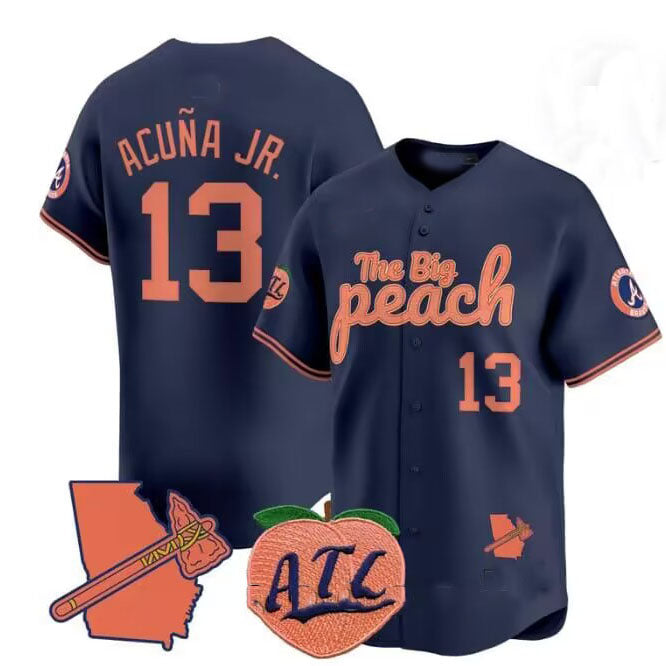 Punc A.Braves #13 Ronald Acuna Jr. NavyThe Big Peach Vapor Stitches Personalized Jersey