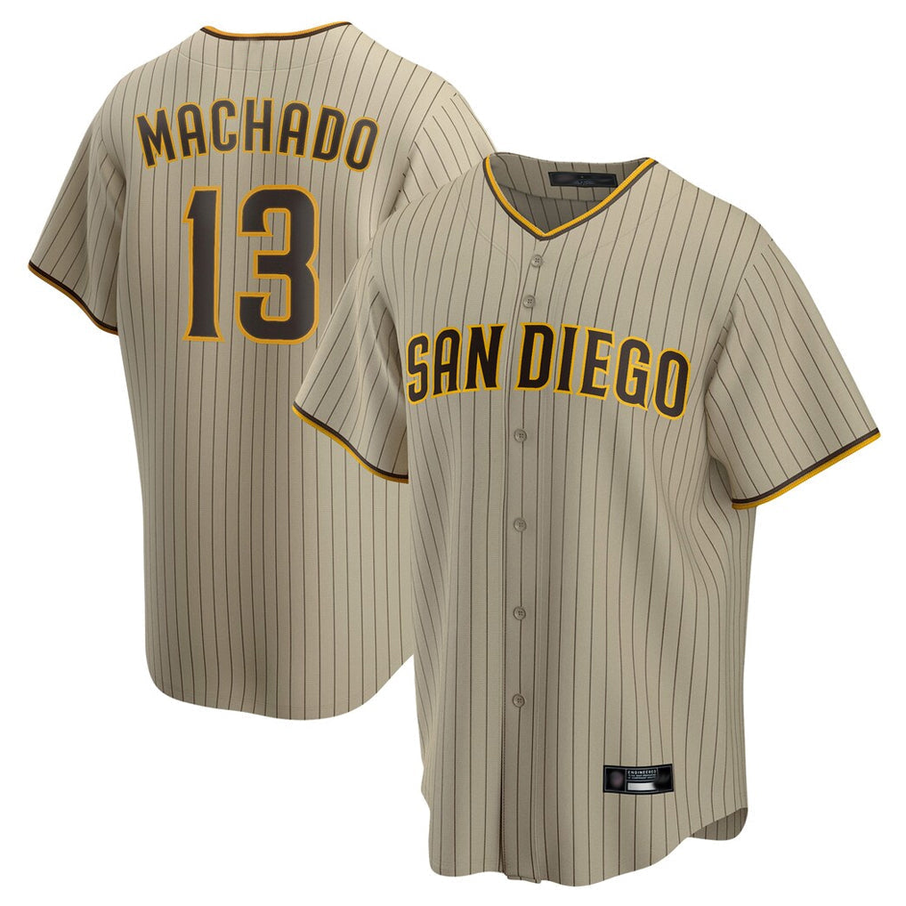 Punc S.Diego Padres #13 Manny Machado Player Khaki Home Game Stitched Jerseys