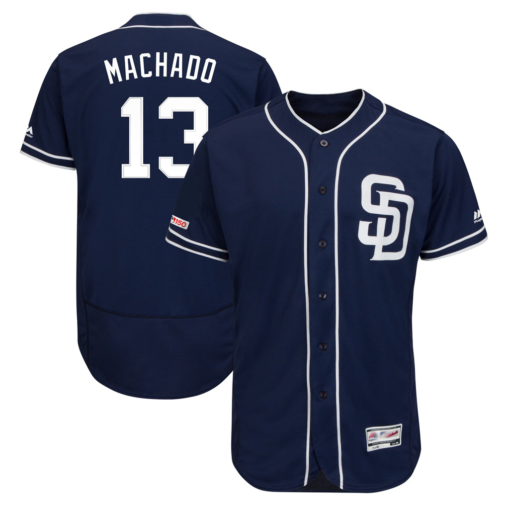 Punc S.Diego Padres #13 Manny Machado Player Navy Majestic Patch Flex Base Game Stitched Jerseys