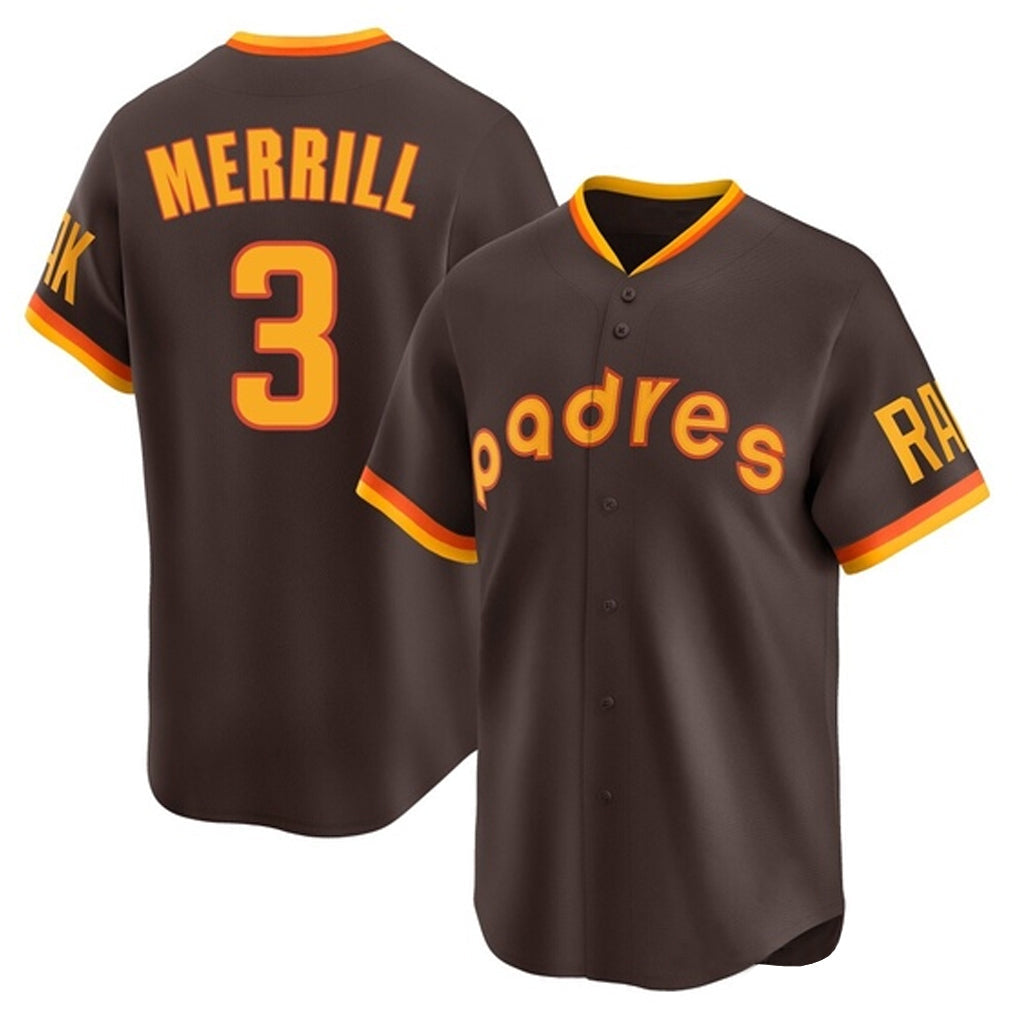 Punc S.Diego Padres #3 Jackson Merrill Player Brown Home Cooperstown Collection Replica Game Stitched Jerseys