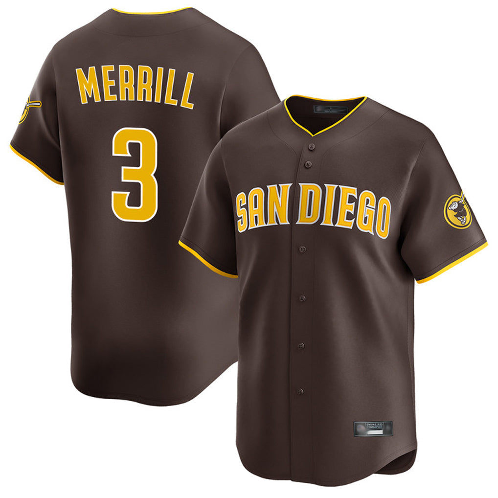 Punc S.Diego Padres #3 Jackson Merrill Player Brown Home Limited Stitched Jerseys