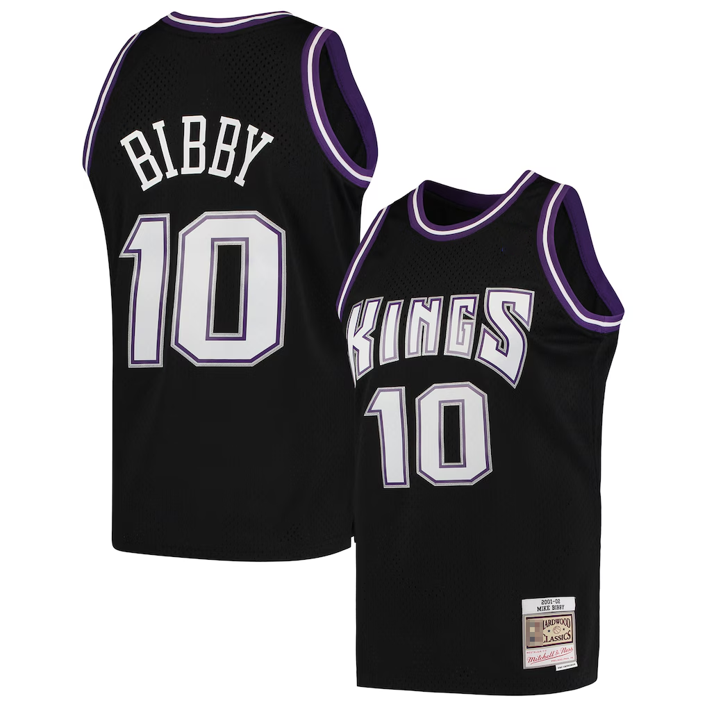 Punc S.Kings #10 Mike Bibby Mitchell & Ness Black Hardwood Classics Swingman Jerseys