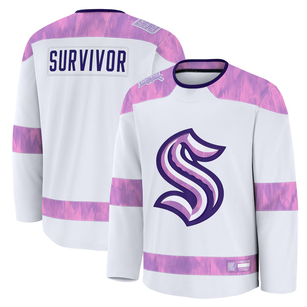 Punc S.Kraken White Hockey Fights Cancer Survivor Practice Jerseys