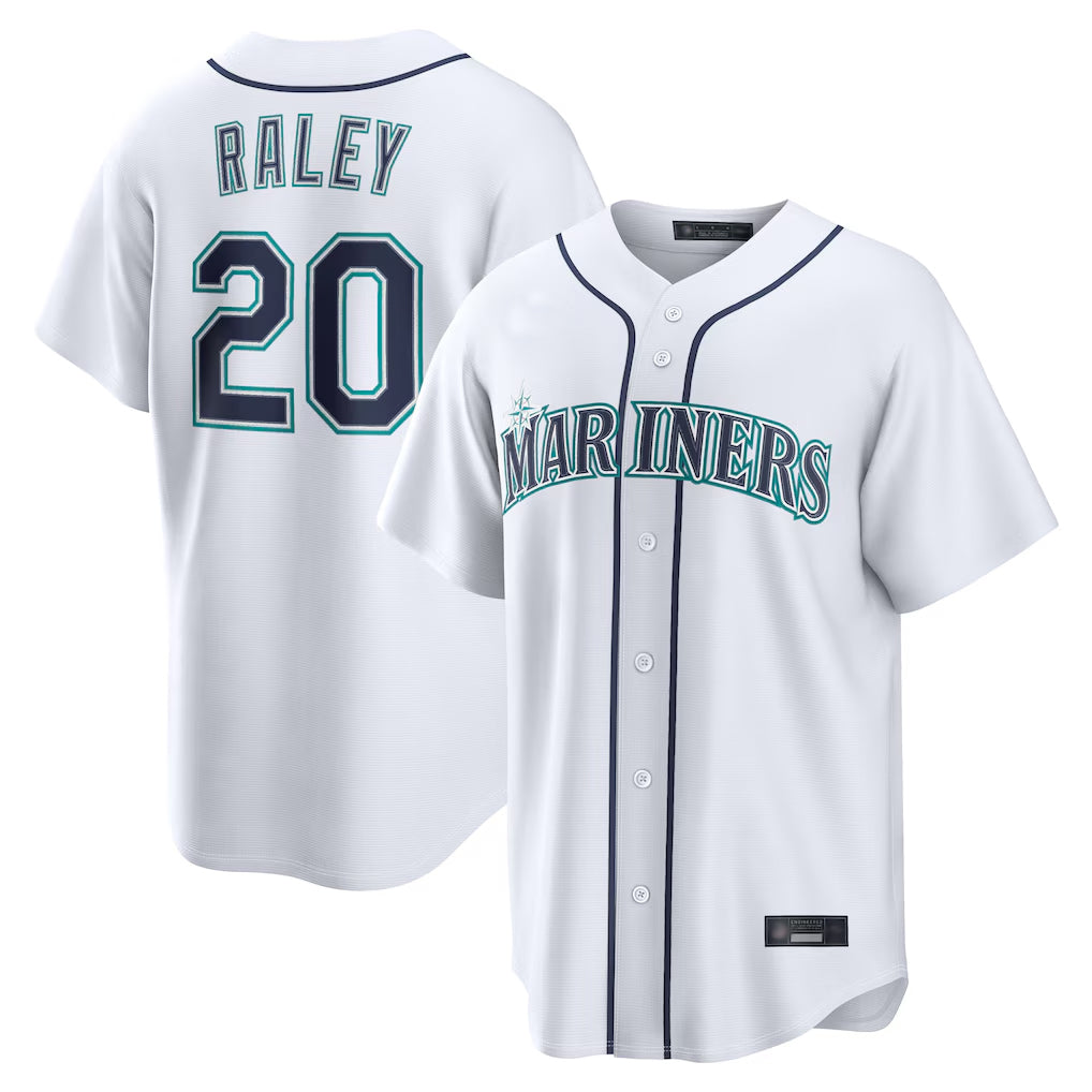 Punc S.Mariners #20 Luke Raley Player White Home Game Stitched Jerseys