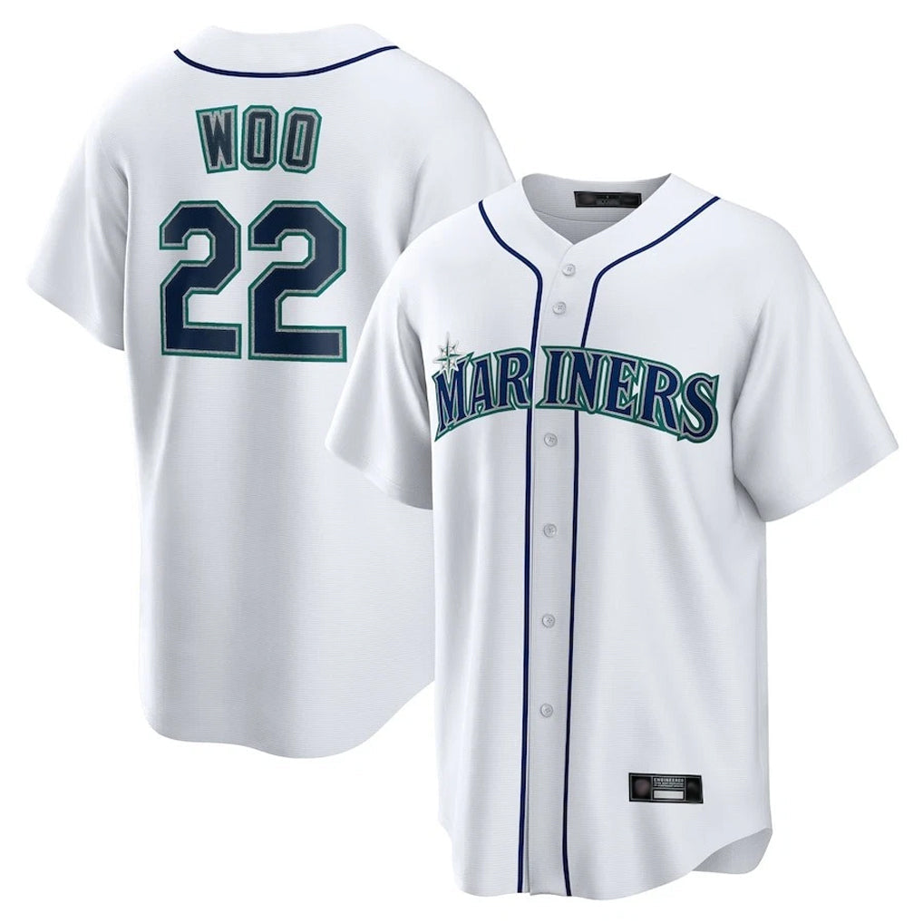 Punc S.Mariners #22 Bryan Woo Player White Home Game Stitched Jerseys
