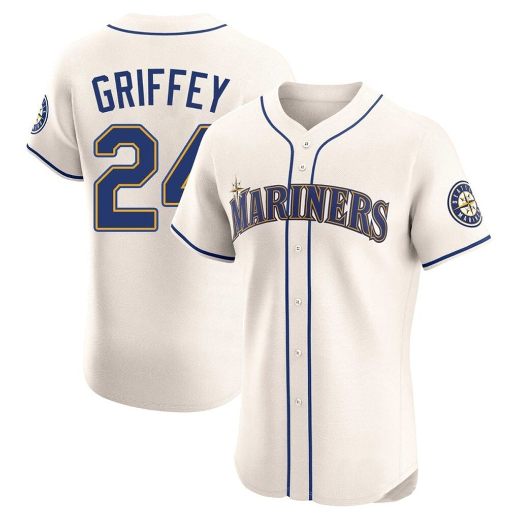 Punc S.Mariners #24 Ken Griffey Jr Player Cream Home Limited Elite Stitched Jerseys