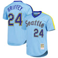 Punc S.Mariners #24 Ken Griffey Jr Player Light Blue Mitchell & Ness Cooperstown Collection Game Stitched Jerseys