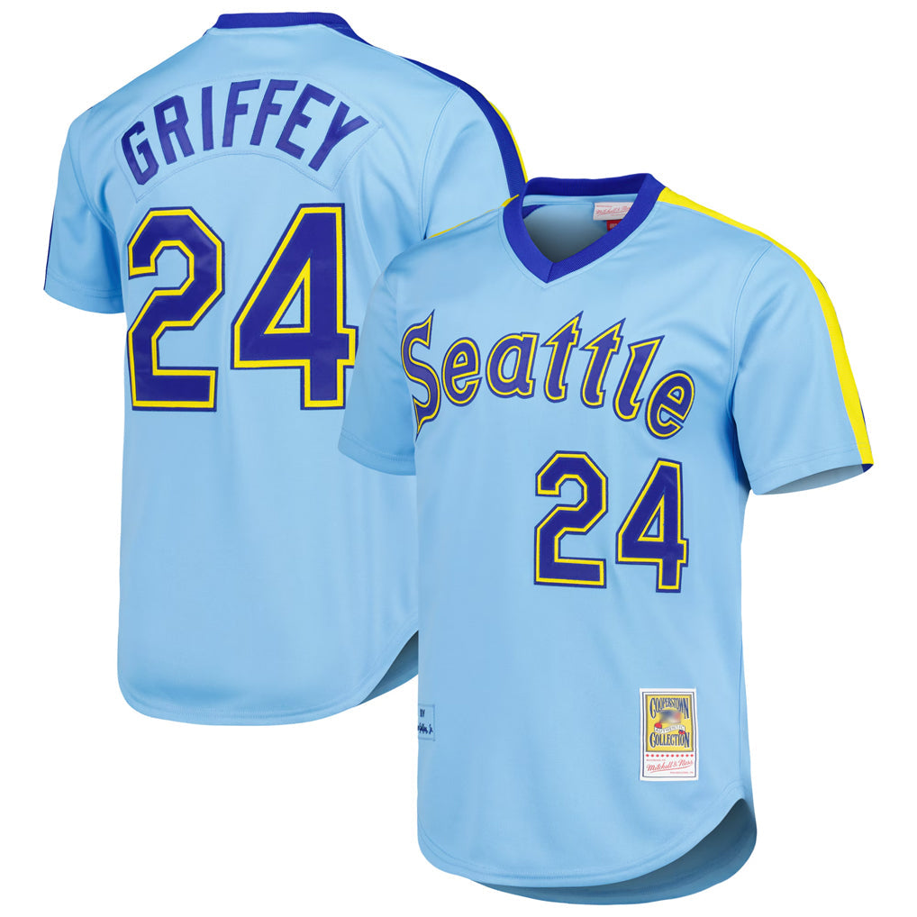 Punc S.Mariners #24 Ken Griffey Jr Player Light Blue Mitchell & Ness Cooperstown Collection Game Stitched Jerseys