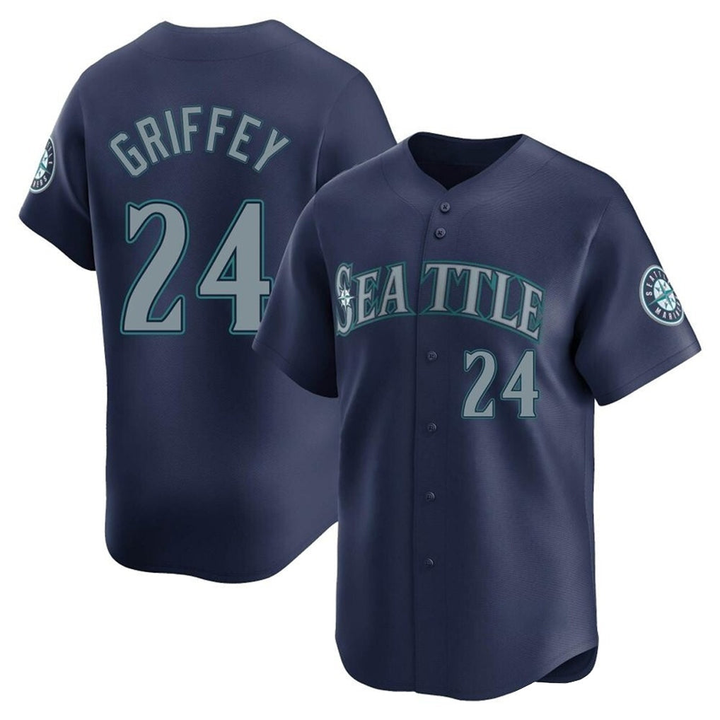 Punc S.Mariners #24 Ken Griffey Jr Player Navy Home Limited Stitched Jerseys