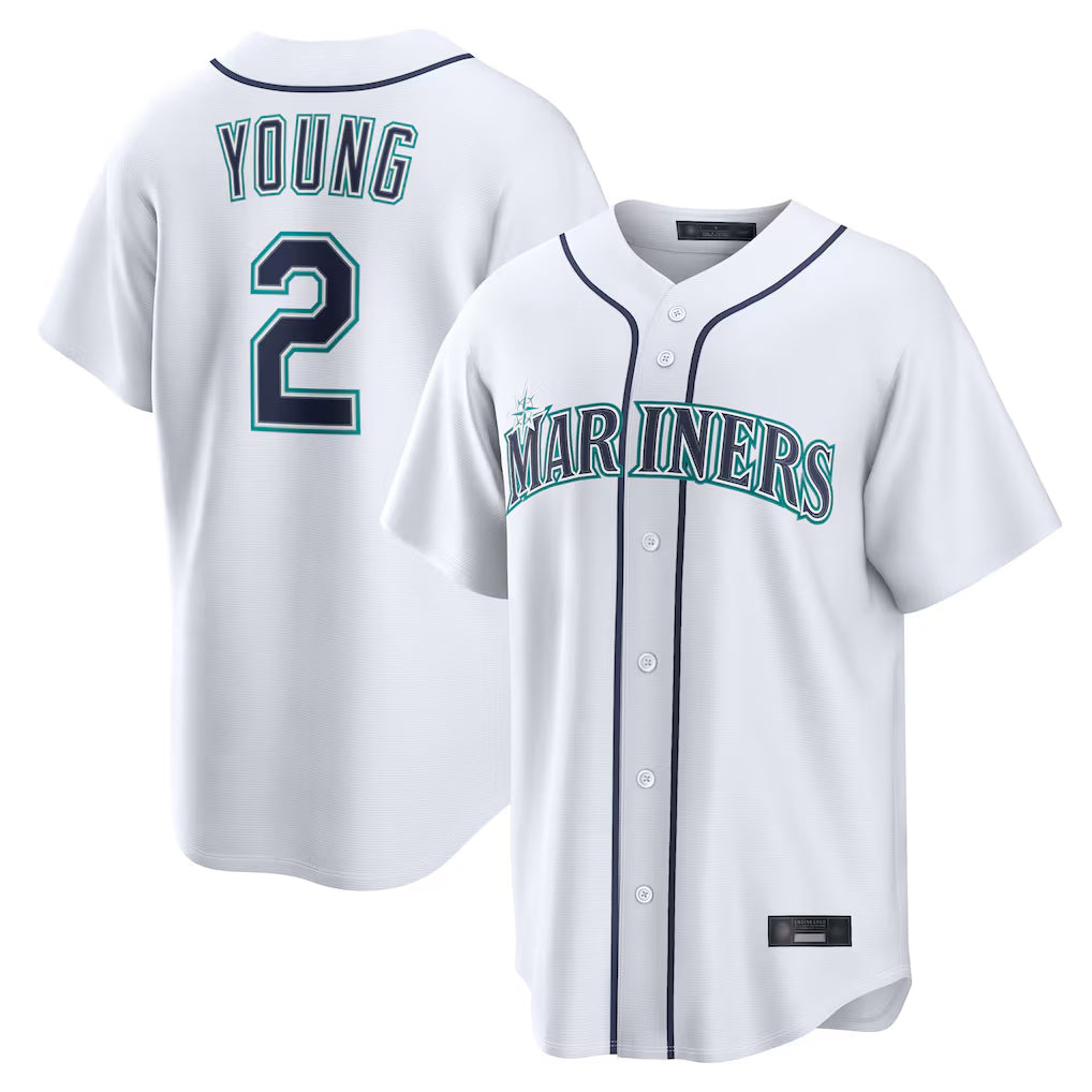 Punc S.Mariners #2 Cole Young Player White Home Game Stitched Jerseys