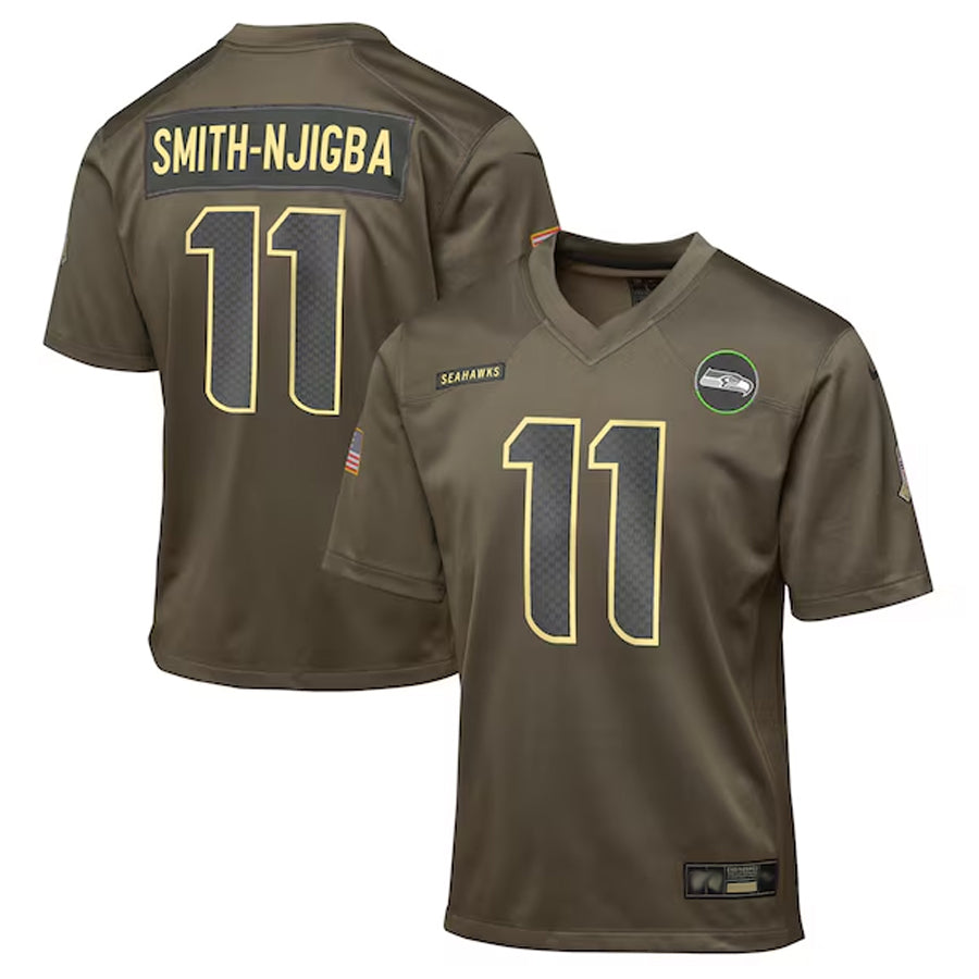 Punc S.Seahawks #11 Jaxon Smith-Njigba Player Olive Salute to Service Game Stitched Jerseys