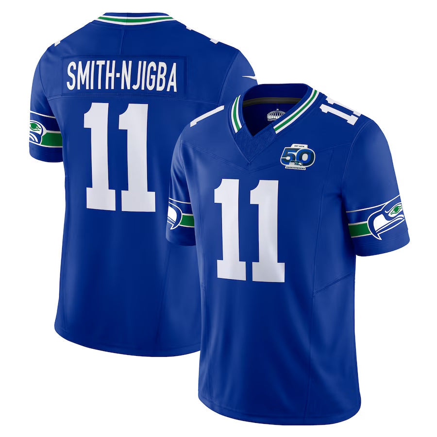 Punc S.Seahawks #11 Jaxon Smith-Njigba Player Royal 50th Season Vapor F.U.S.E. Limited Stitched Jerseys