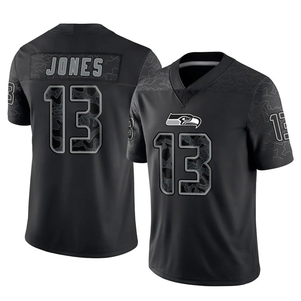 Punc S.Seahawks #13 Ernest Jones IV Player Black Limited Reflective Home Game Stitched Jerseys