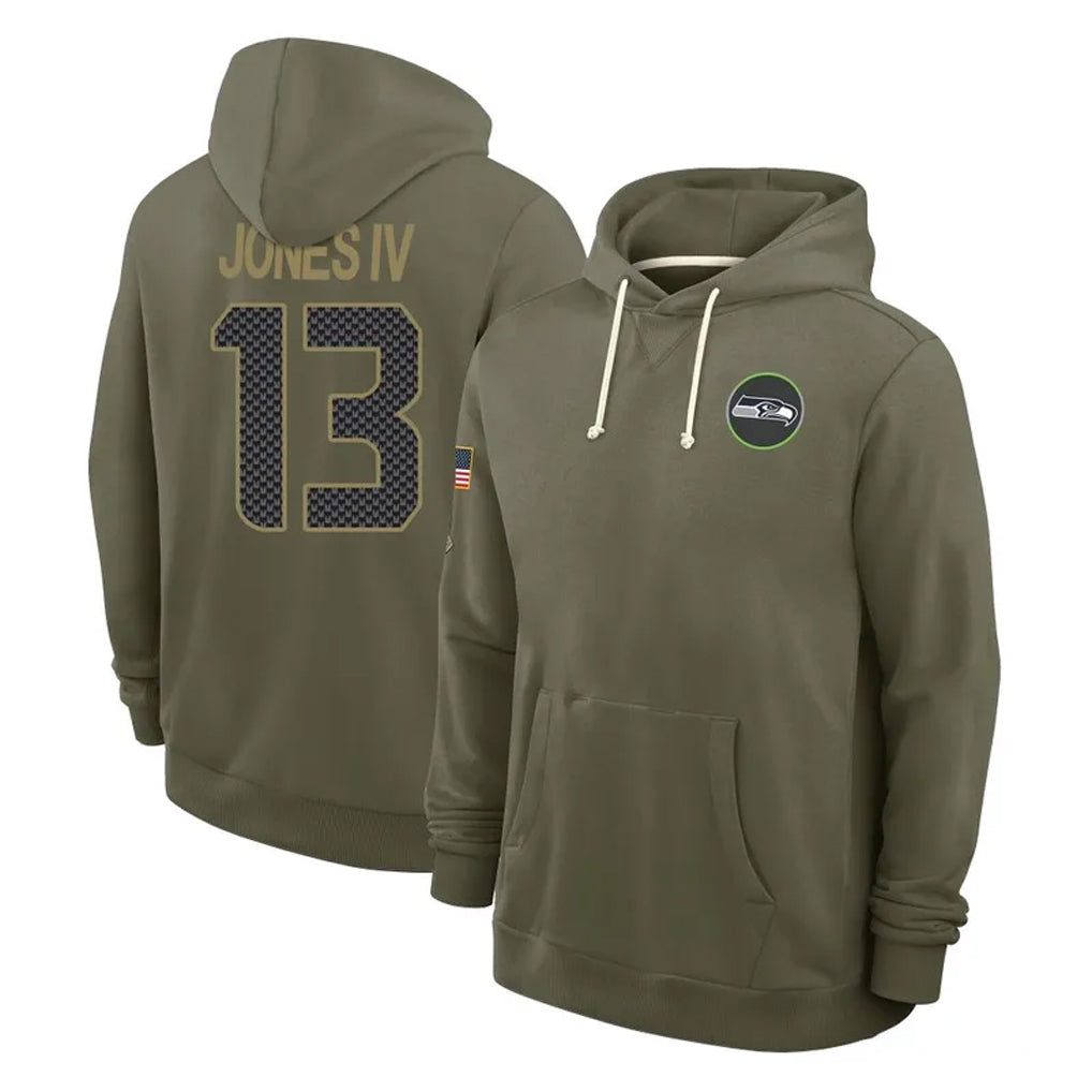 Punc S.Seahawks #13 Ernest Jones IV Player Olive Salute to Service Pullover Hoodies Limited Stitched Jerseys