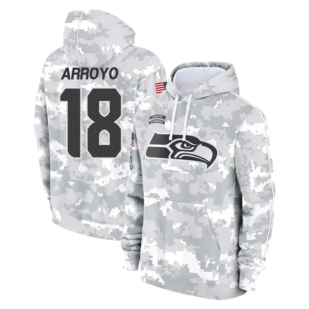 Punc S.Seahawks #18 Elijah Arroyo Player Arctic Camo Limited Salute to Service Pullover Hoodies Game Stitched Jerseys