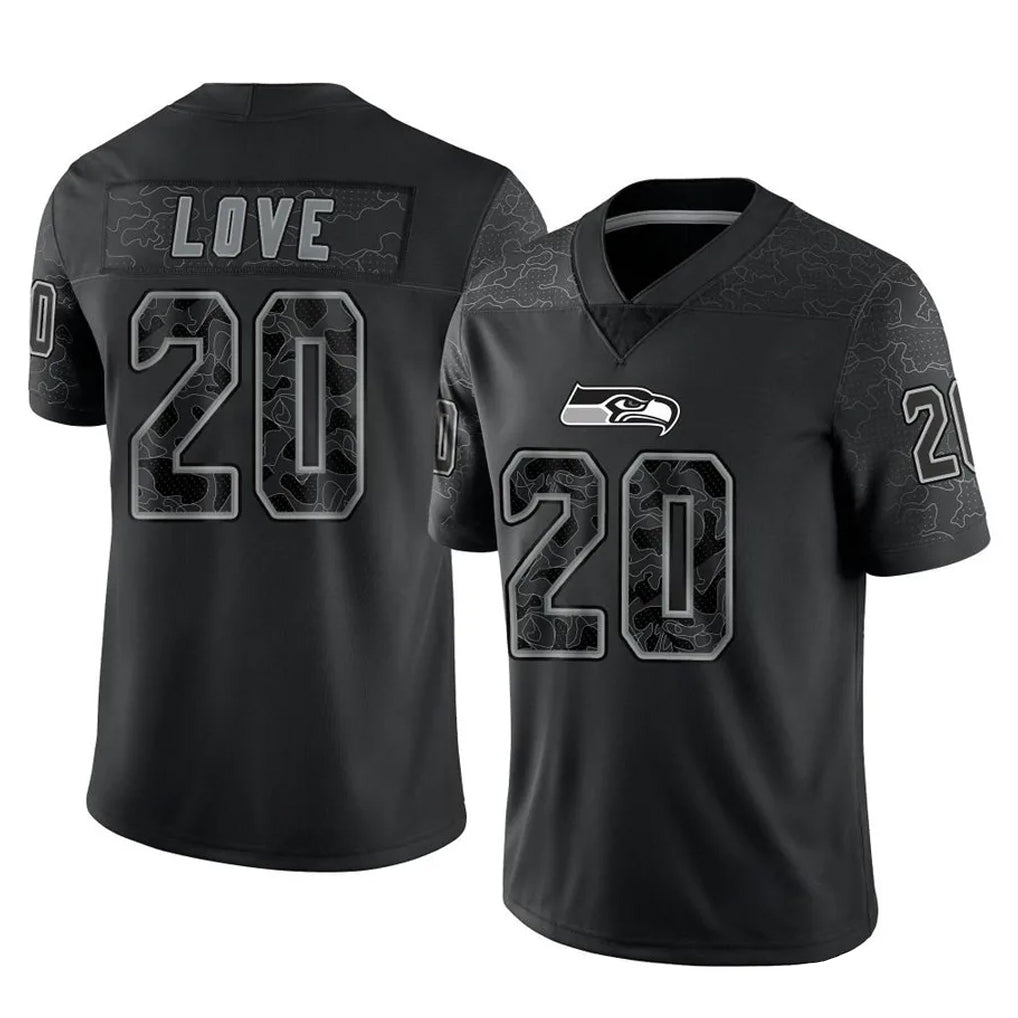 Punc S.Seahawks #20 Julian Love Player Black Limited Reflective Home Game Stitched Jerseys