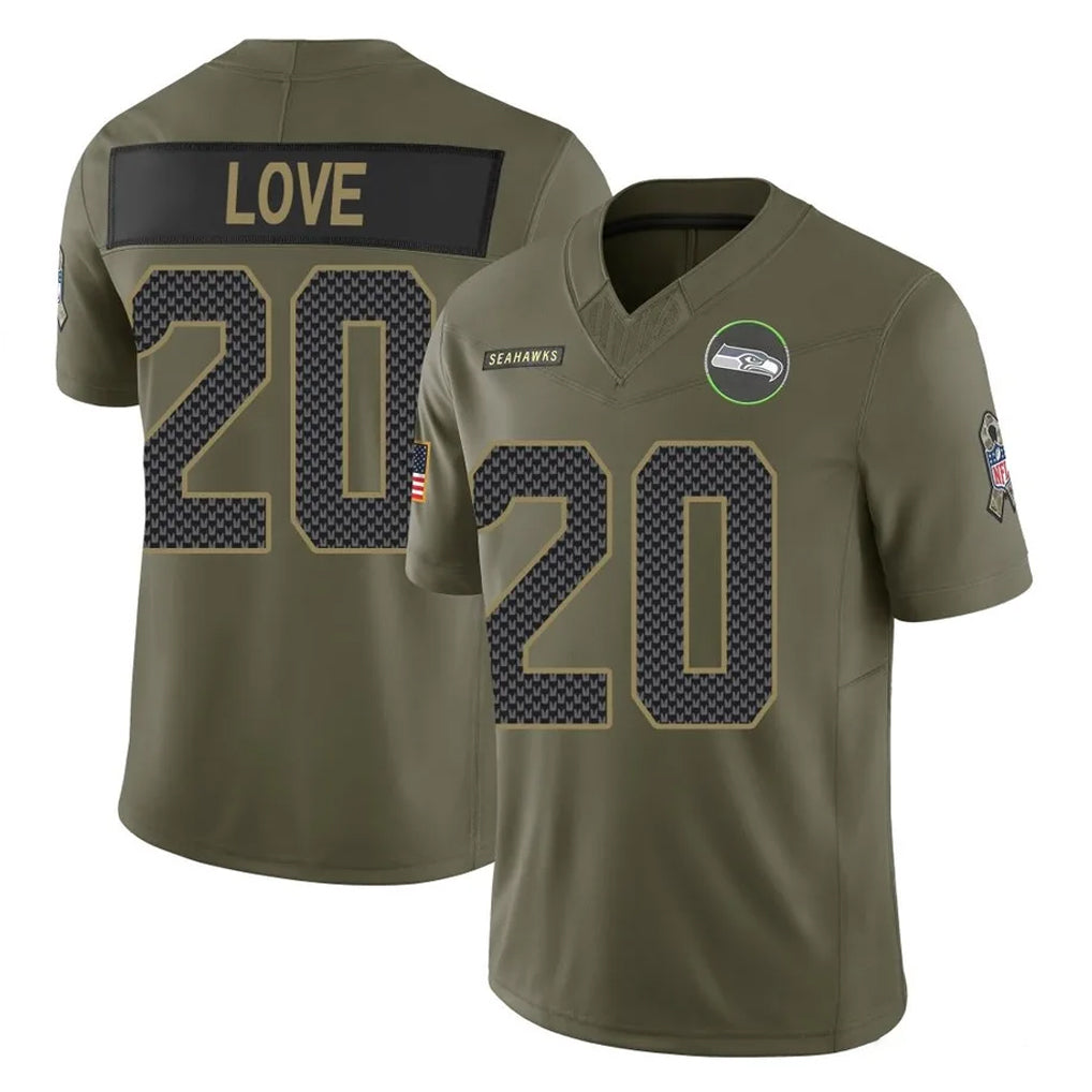 Punc S.Seahawks #20 Julian Love Player Olive 2025 Salute To Service Limited Home Game Stitched Jerseys