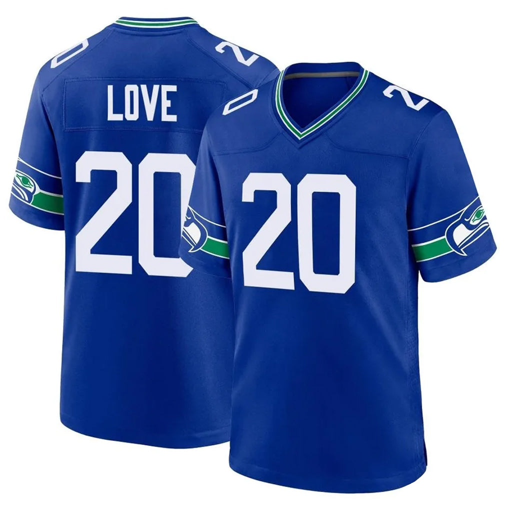 Punc S.Seahawks #20 Julian Love Player Royal Throwback Home Game Stitched Jerseys