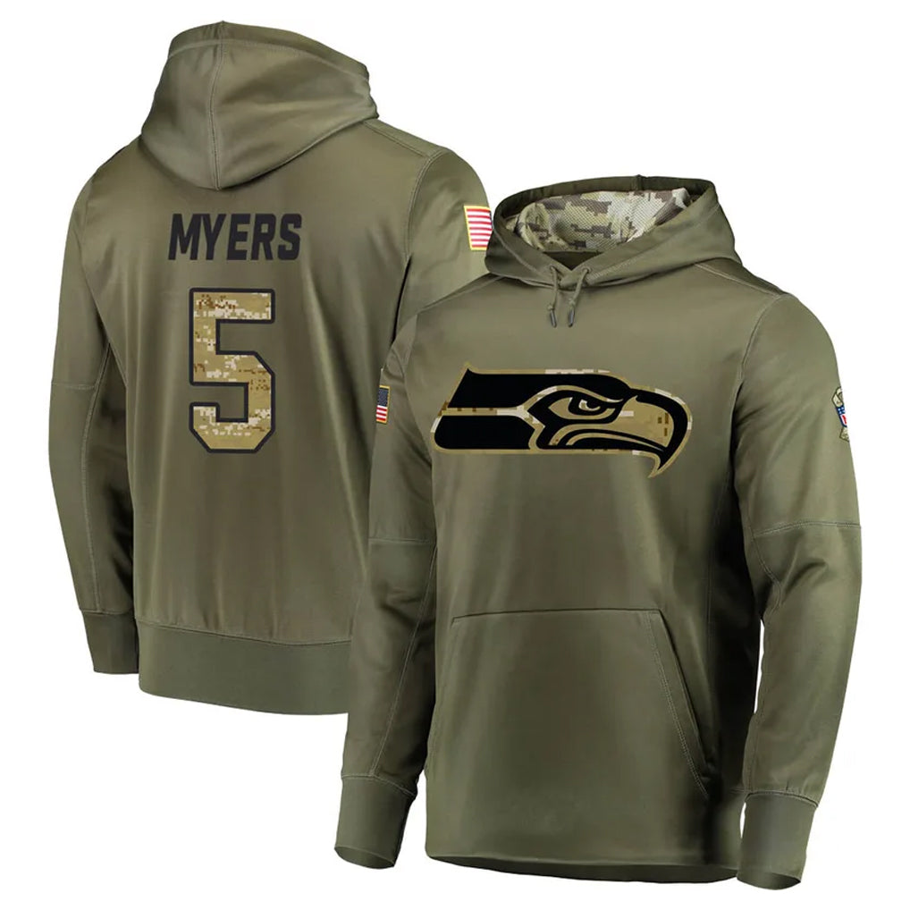 Punc S.Seahawks #5 Jason Myers Player Olive Salute to Service Pullover Hoodie Home Game Stitched Jerseys
