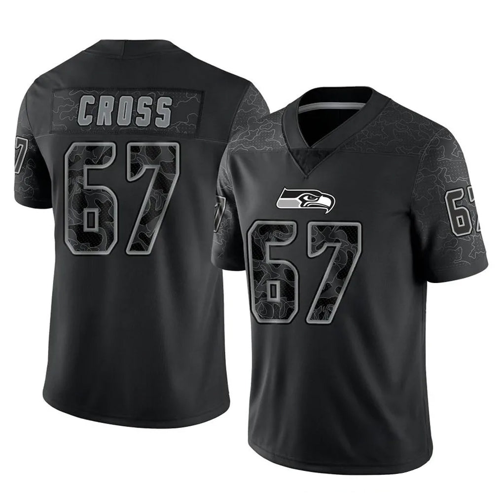 Punc S.Seahawks #67 Charles Cross Player Black Limited Reflective Home Game Stitched Jerseys