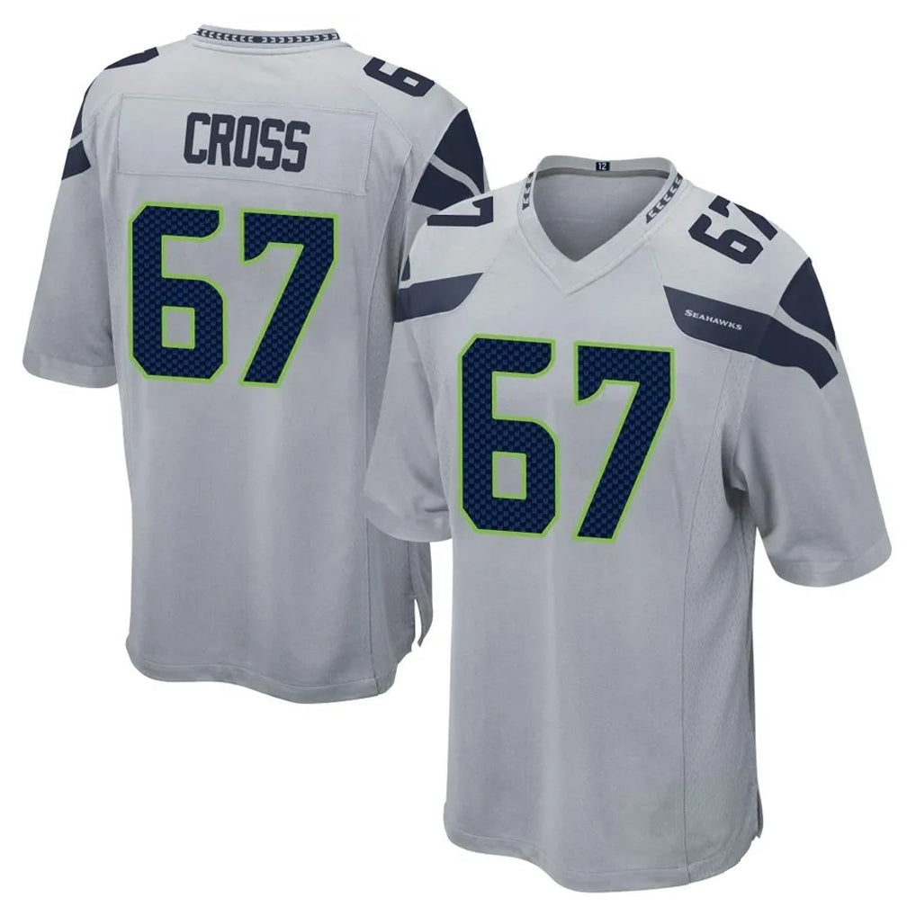 Punc S.Seahawks #67 Charles Cross Player Gray Home Game Stitched Jerseys