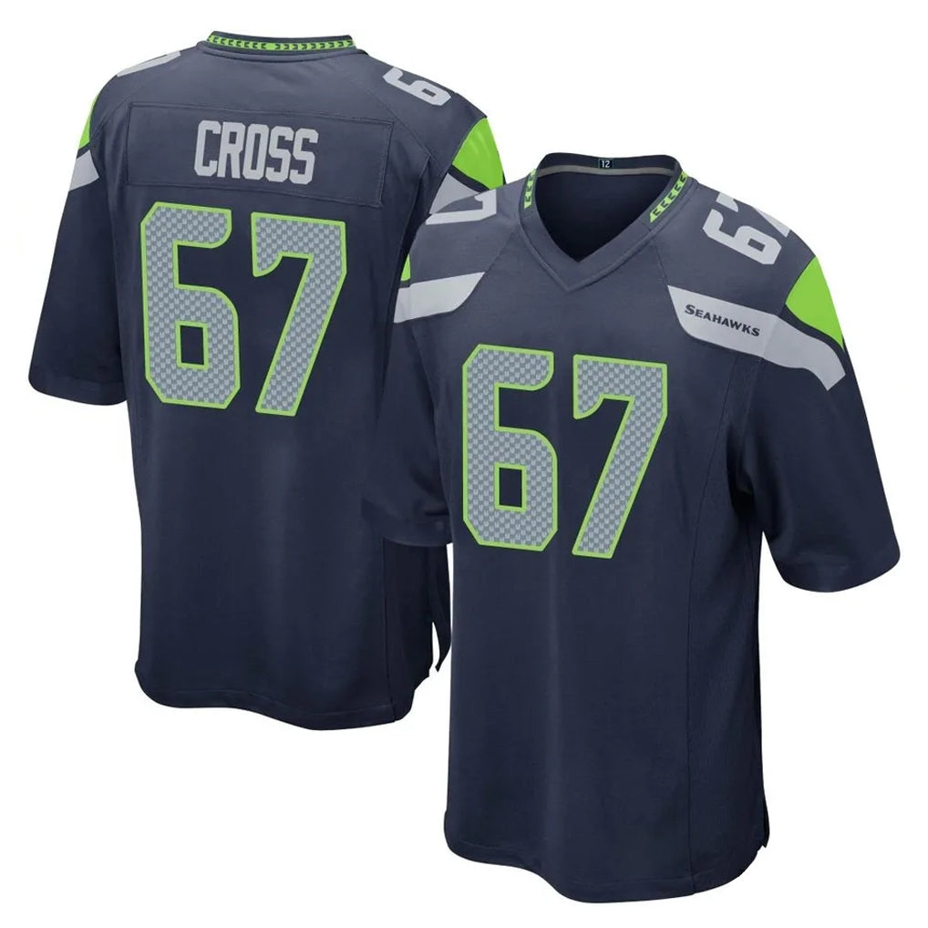 Punc S.Seahawks #67 Charles Cross Player Navy Home Game Stitched Jerseys
