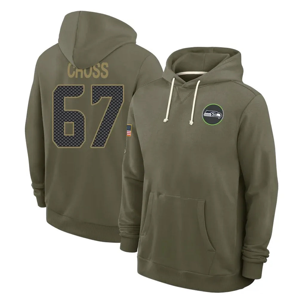 Punc S.Seahawks #67 Charles Cross Player Olive Salute to Service Pullover Hoodies Limited Stitched Jerseys