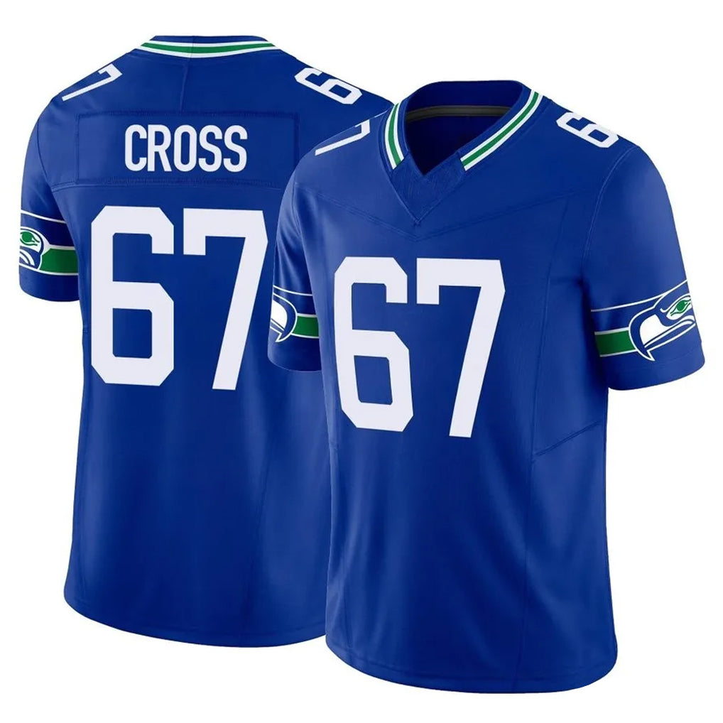Punc S.Seahawks #67 Charles Cross Player Royal Limited Throwback Vapor F.U.S.E. Home Game Stitched Jerseys