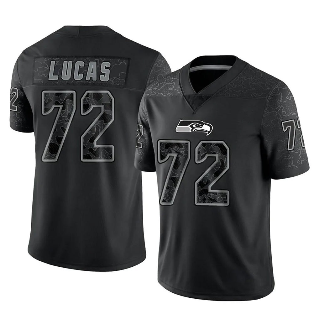 Punc S.Seahawks #72 Abraham Lucas Player Black Limited Reflective Home Game Stitched Jerseys