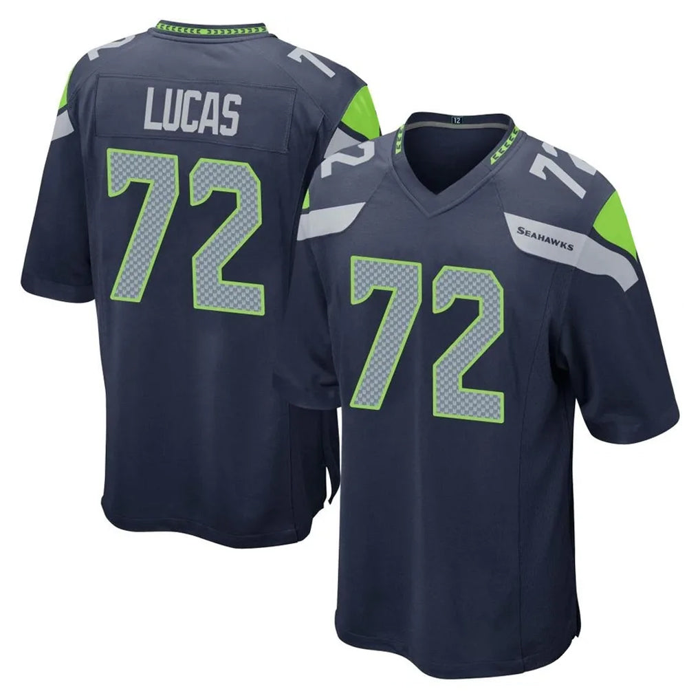 Punc S.Seahawks #72 Abraham Lucas Player Navy Home Game Stitched Jerseys