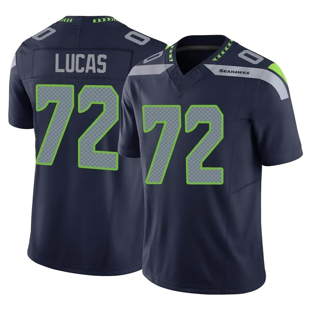 Punc S.Seahawks #72 Abraham Lucas Player Navy Limited Vapor F.U.S.E. Home Game Stitched Jerseys