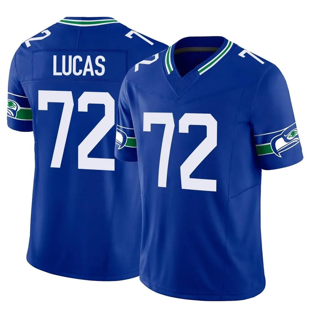 Punc S.Seahawks #72 Abraham Lucas Player Royal Limited Throwback Vapor F.U.S.E. Home Game Stitched Jerseys