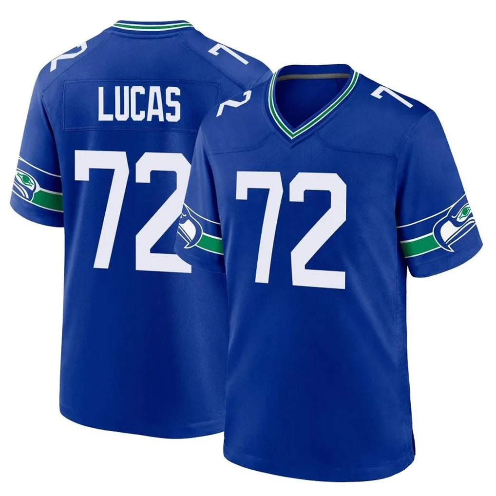 Punc S.Seahawks #72 Abraham Lucas Player Royal Throwback Home Game Stitched Jerseys