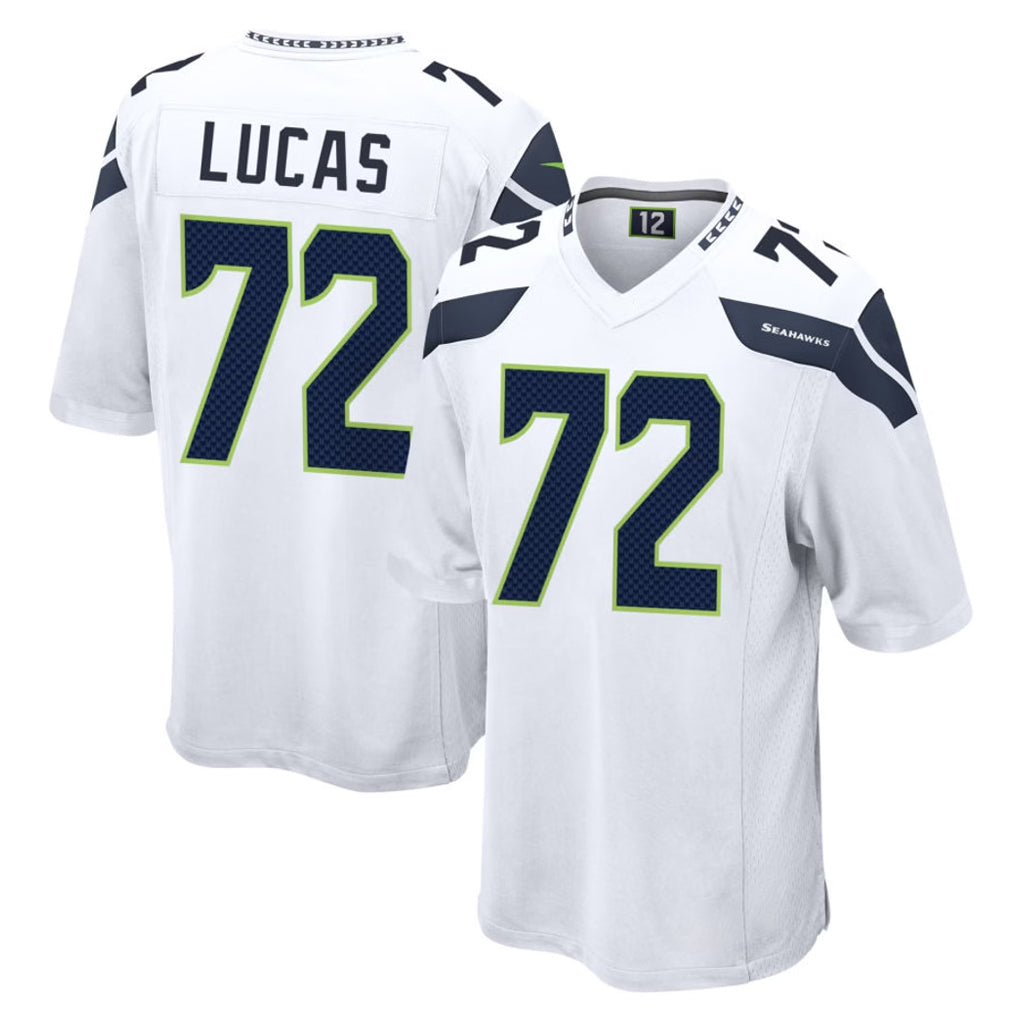 Punc S.Seahawks #72 Abraham Lucas Player White Home Game Stitched Jerseys