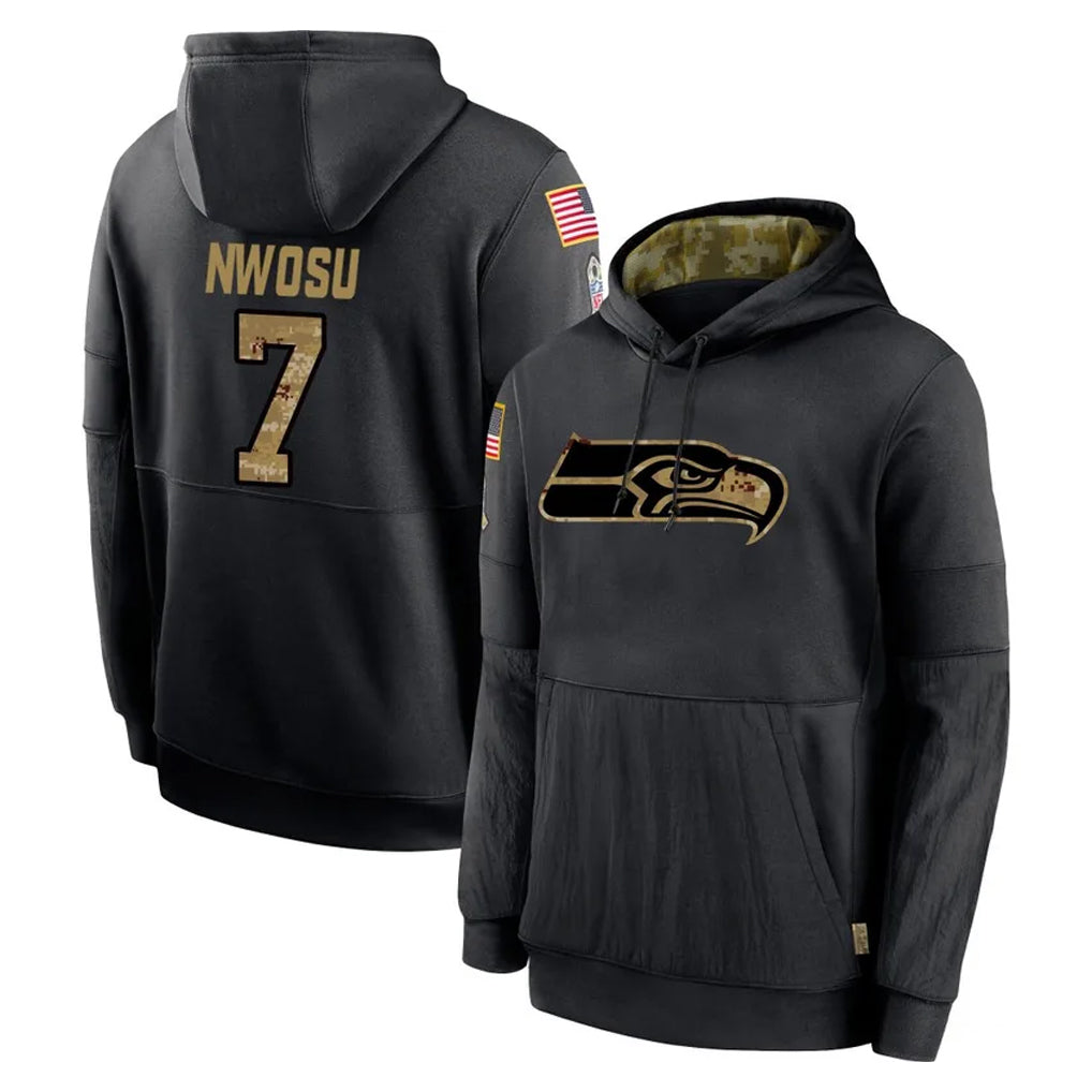 Punc S.Seahawks #7 Uchenna Nwosu Player Black Salute to Service Hoodies Limited Game Stitched Jerseys