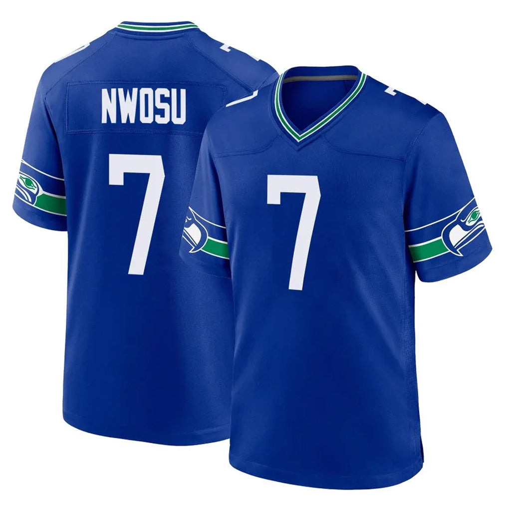 Punc S.Seahawks #7 Uchenna Nwosu Player Royal Throwback Home Game Stitched Jerseys