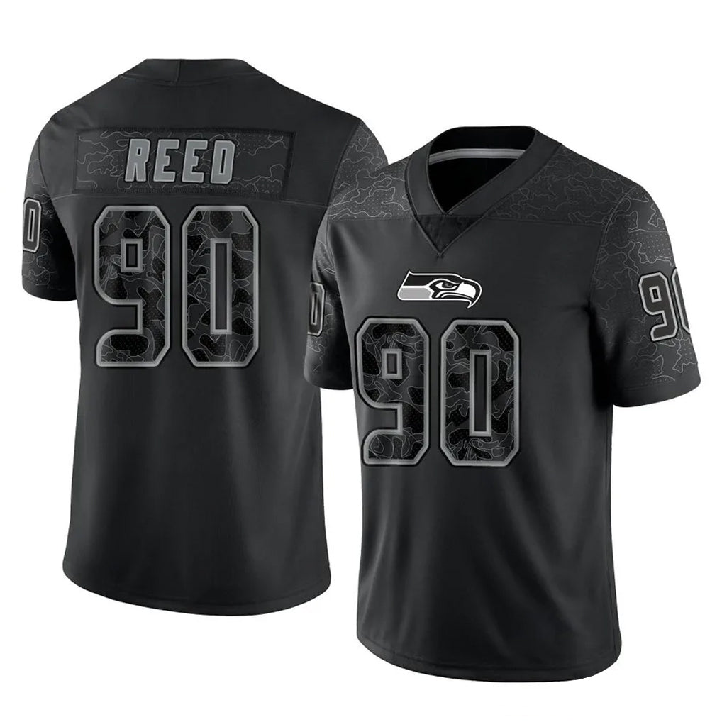 Punc S.Seahawks #90 Jarran Reed Player Black Limited Reflective Home Game Stitched Jerseys