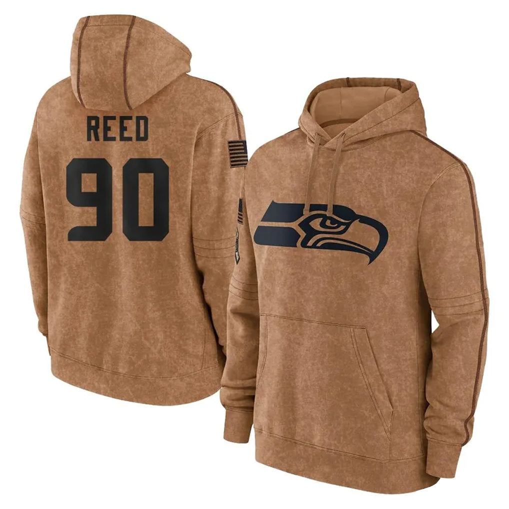 Punc S.Seahawks #90 Jarran Reed Player Brown Limited Salute to Service Pullover Hoodies Game Stitched Jerseys