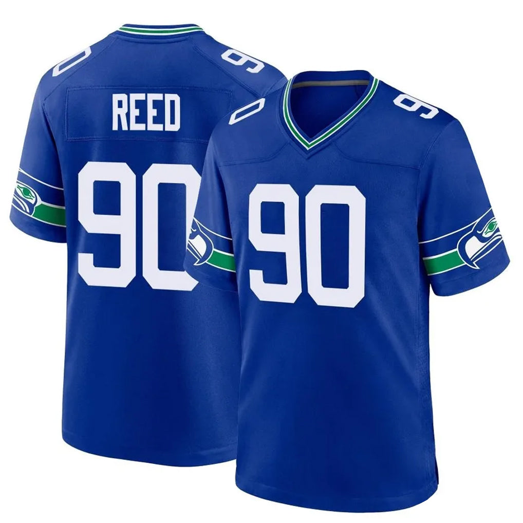 Punc S.Seahawks #90 Jarran Reed Player Royal Throwback Home Game Stitched Jerseys