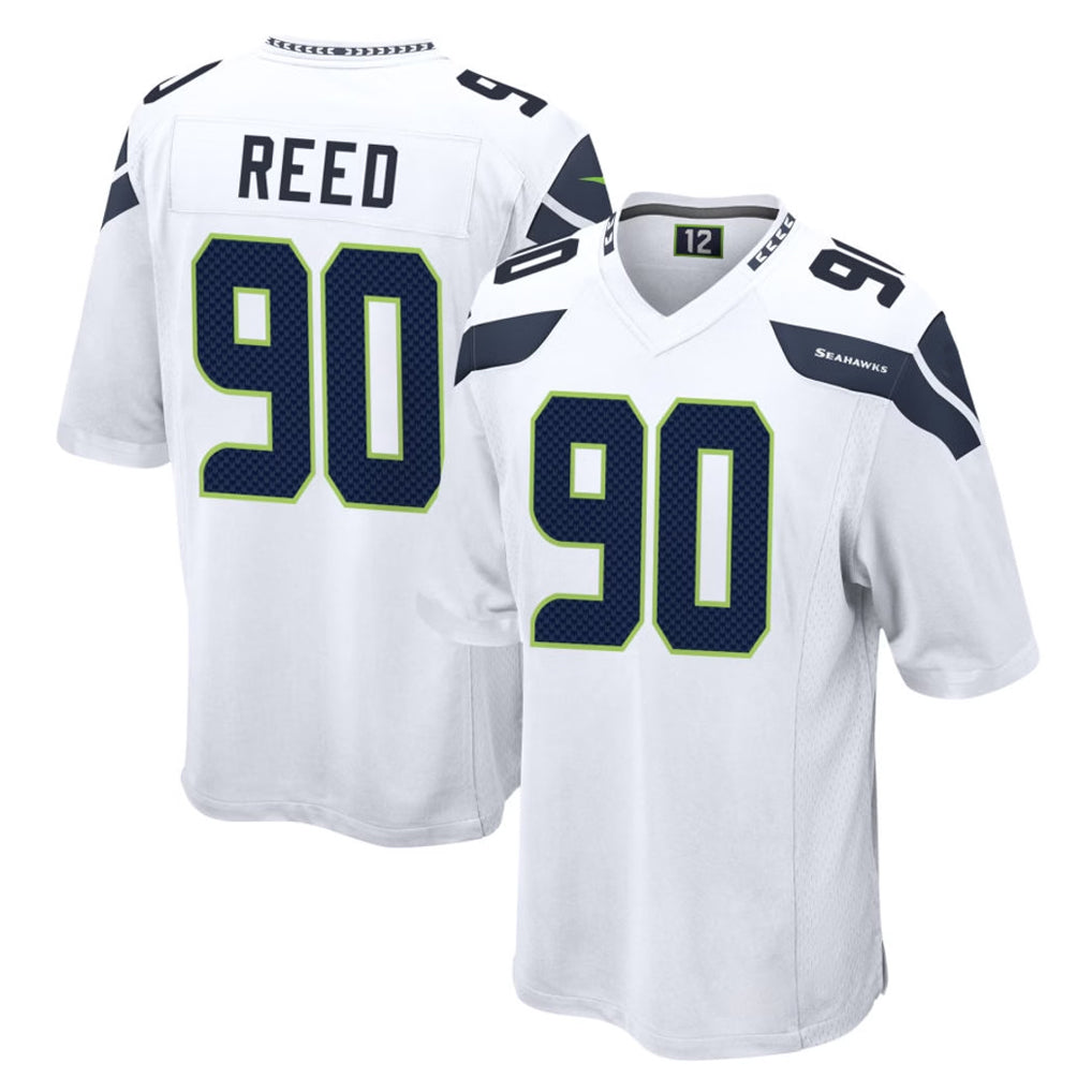 Punc S.Seahawks #90 Jarran Reed Player White Home Game Stitched Jerseys