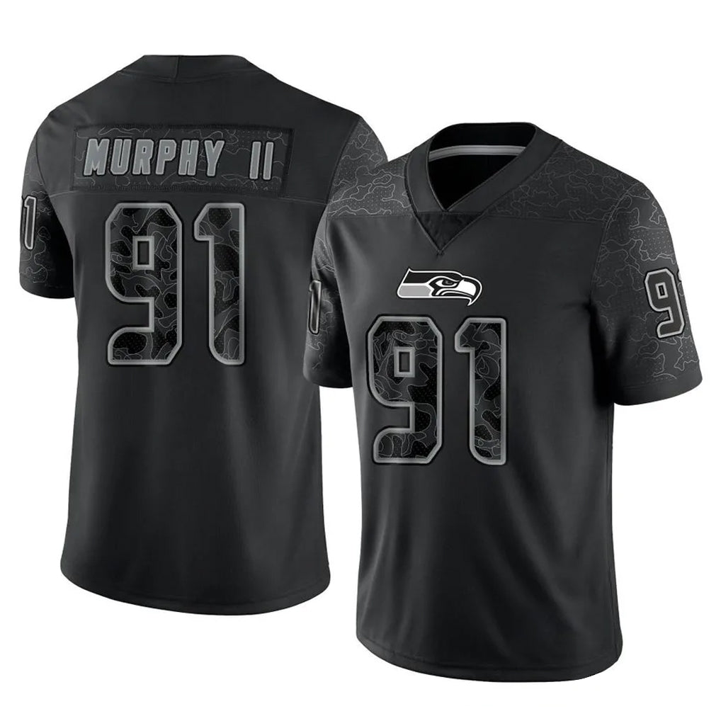 Punc S.Seahawks #91 Byron Murphy II Player Black Limited Reflective Home Game Stitched Jerseys