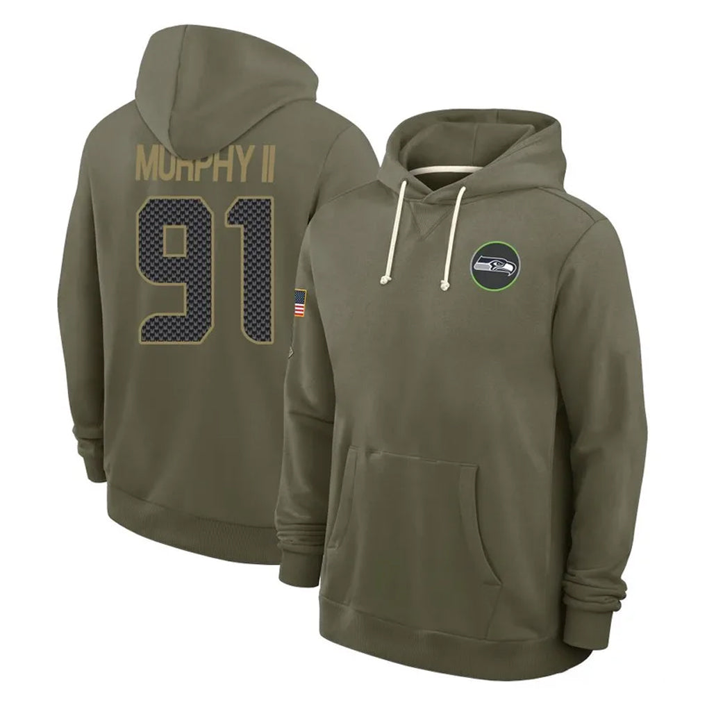 Punc S.Seahawks #91 Byron Murphy II Player Olive Salute to Service Pullover Hoodies Limited Stitched Jerseys