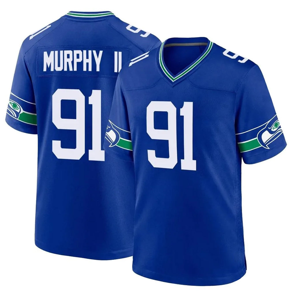 Punc S.Seahawks #91 Byron Murphy II Player Royal Throwback Home Game Stitched Jerseys