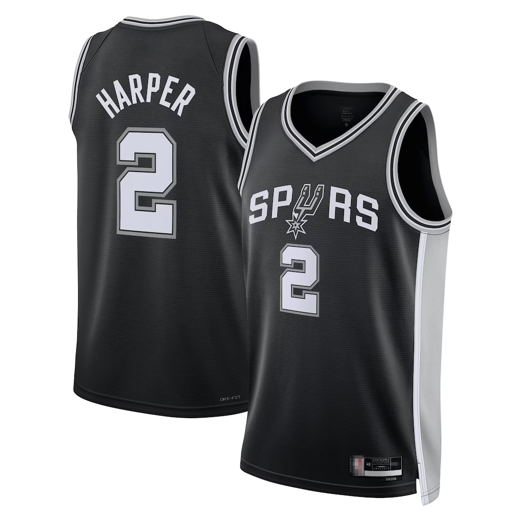 Punc SA.Spurs #2Dylan Harper Black 2025 NBA Draft First Round Pick Swingman Jerseys - Icon Edition
