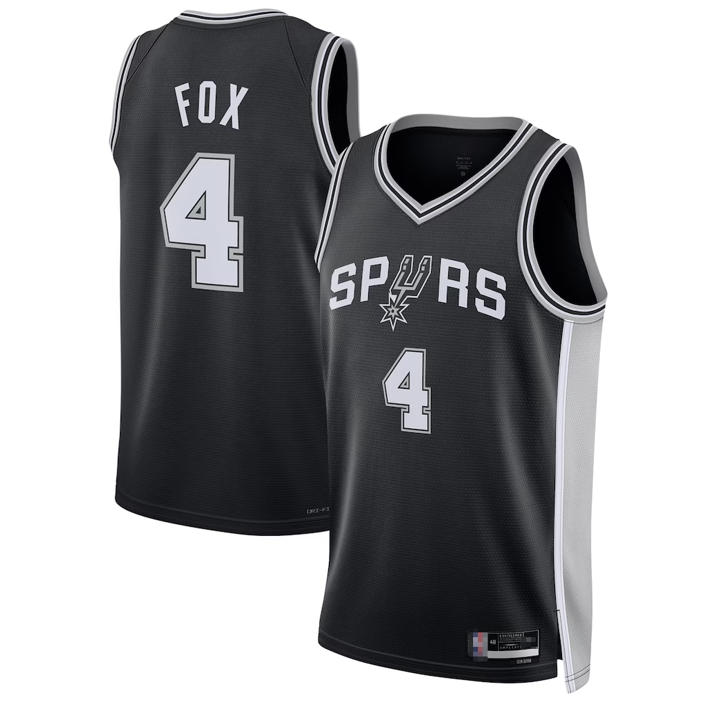 Punc SA.Spurs #4 De'Aaron Fox Black Swingman Player Jerseys - Icon Edition