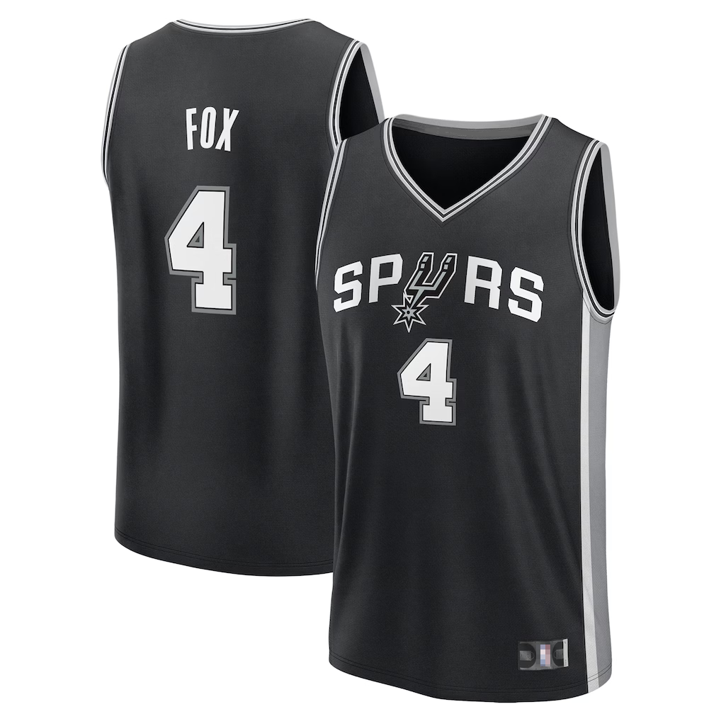 Punc SA.Spurs #4 De'Aaron Fox Fanatics Black Fast Break Replica Player Jerseys - Icon Edition