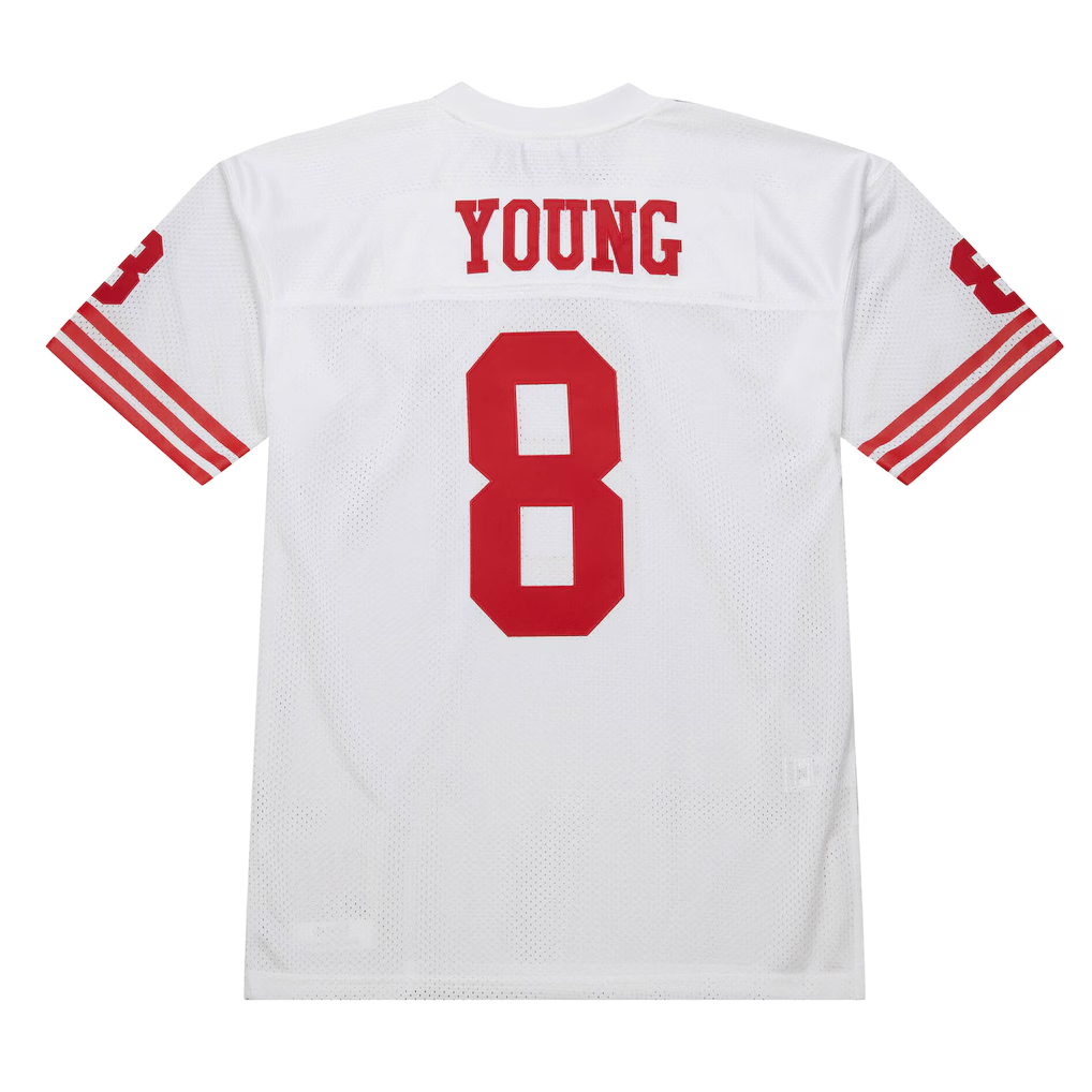Punc SF.49ers 1994 #8 Steve Young Mitchell & Ness White Authentic Throwback Retired Player Stitched Puhic Jersey