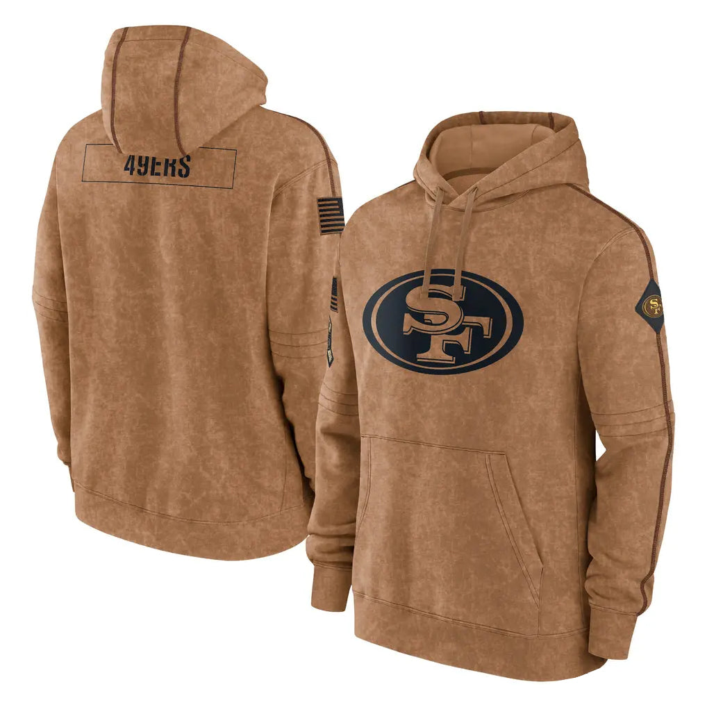 Punc SF.49ers Brown Limited Salute to Service Pullover Hoodies Game Blank Player Stitched Jerseys